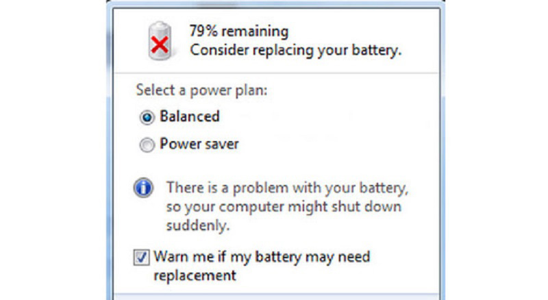 Pin laptop hiện dấu X, hiện “Consider Replacing Your Battery”