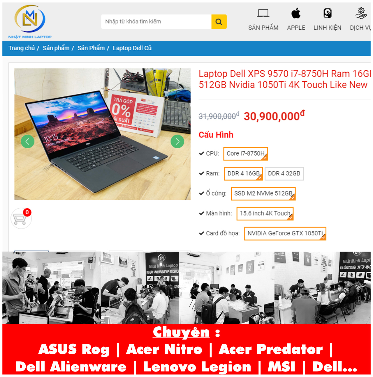 Cách tìm mua Laptop Dell Xps 9570 I7-8750h trên website http://www.shopcongngheso.vn/